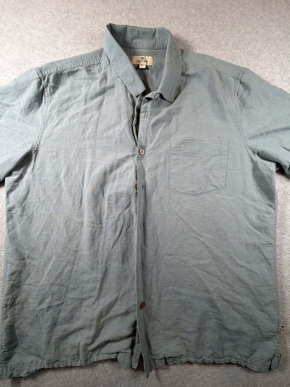 Solitude Men's Short Sleeve Linen Cotton Blend Button-Down Shirt